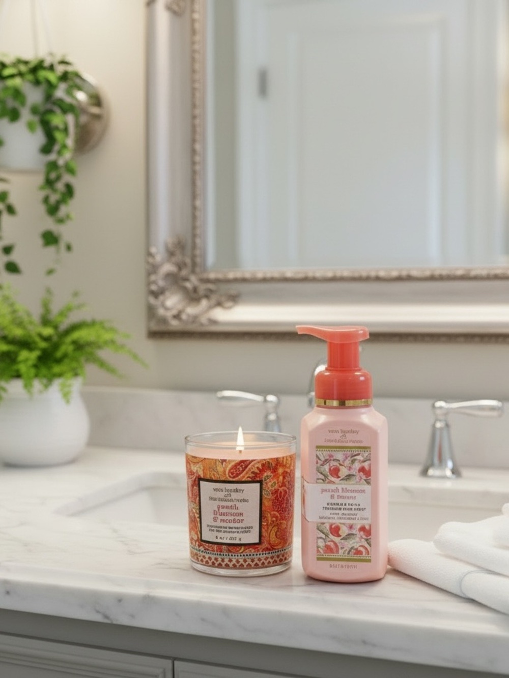 Bath & Body Works and Vera Bradley Pink Peach Blossom Hand Soap and Candle Set